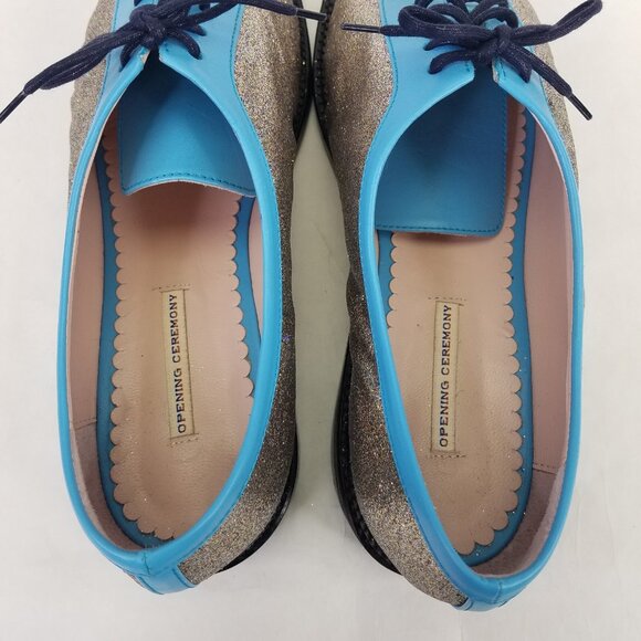 Opening Ceremony Oxfords Women's 9.5 EU 41 Blue Silver Glitter Lace Up Loafers - Picture 14 of 15